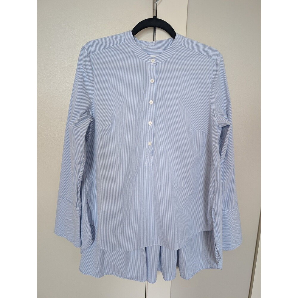 Veronica Beard Greer Stretch Cotton Blue White Striped Blouse Long Sleeve Sz 12 - Picture 2 of 10
